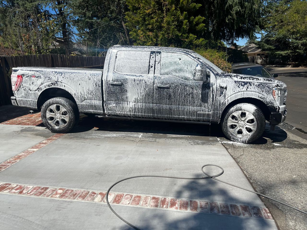 Ford F-150 covered in wash foam