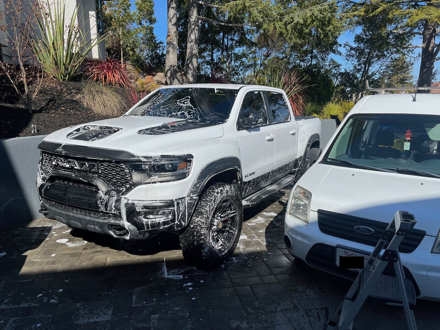 White RAM TRX covered in wash foam
